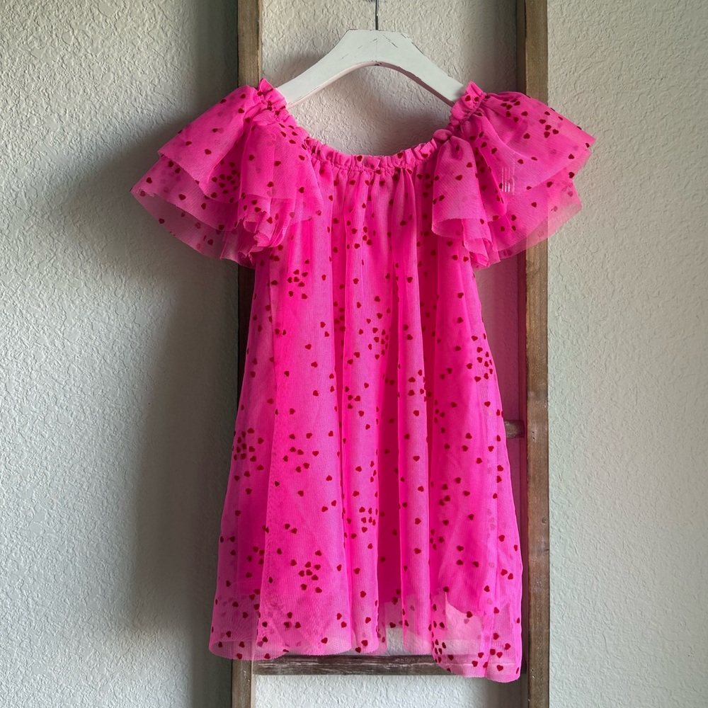Cat & Jack Layered Hot Pink & Red Heart Frilled Dress Sz: 4T - Picture 8 of 8